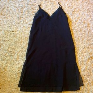 Black slip dress with lace trim, size large.